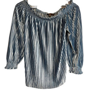 Banana Republic Blue Velvet Peasant Off Shoulder Shirt